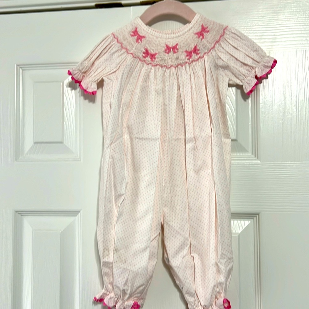 Stitchy Fish bow romper 6M